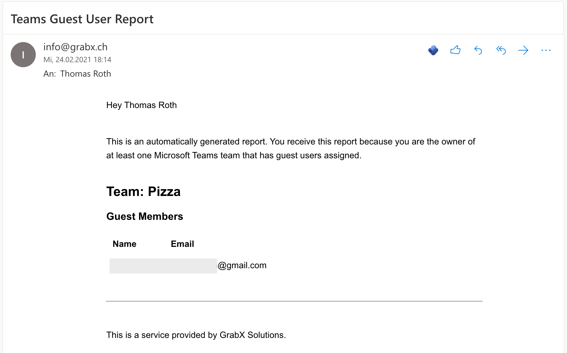 Screenshot Teams Gäste User Report per Email