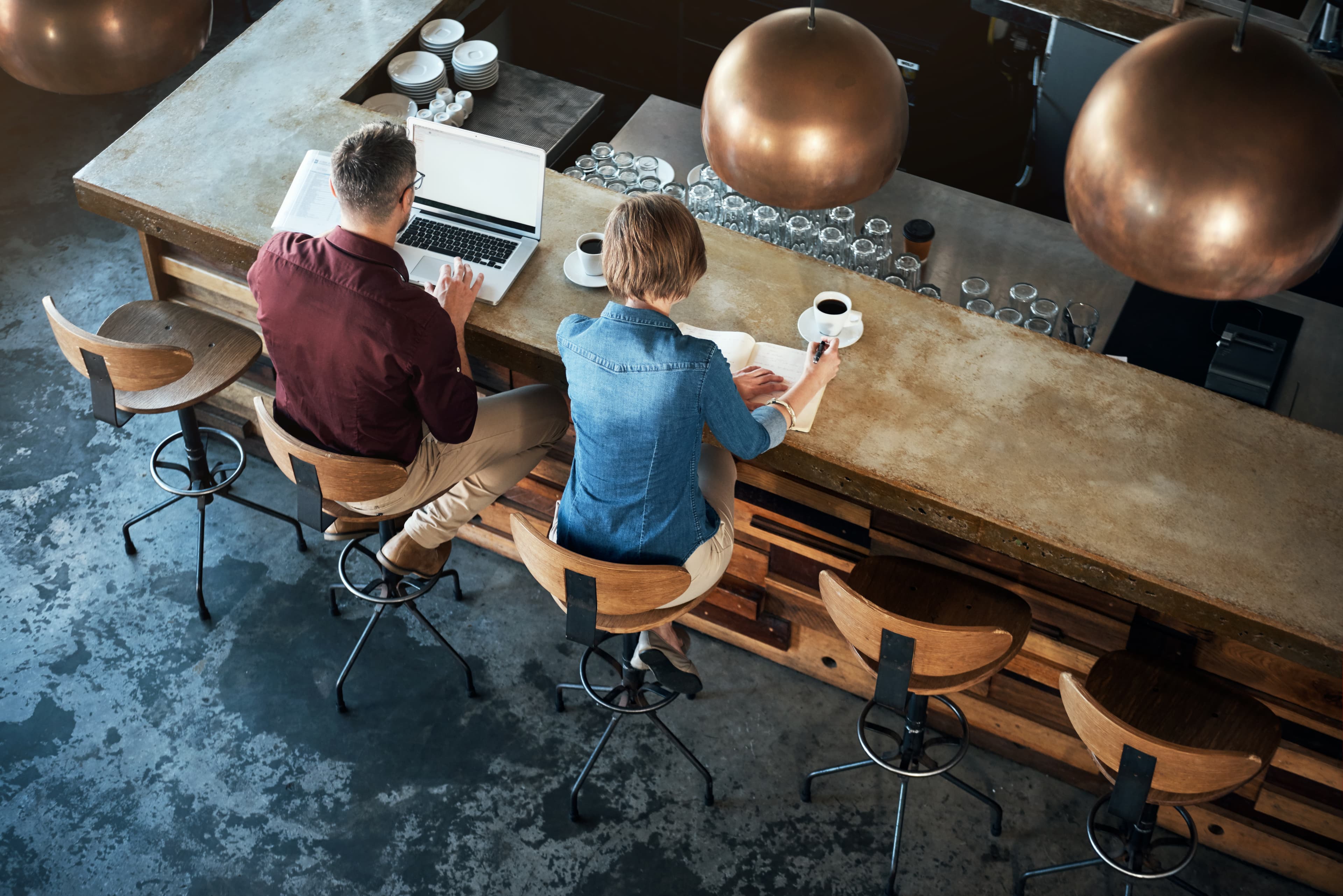 People working in a cafe / bar